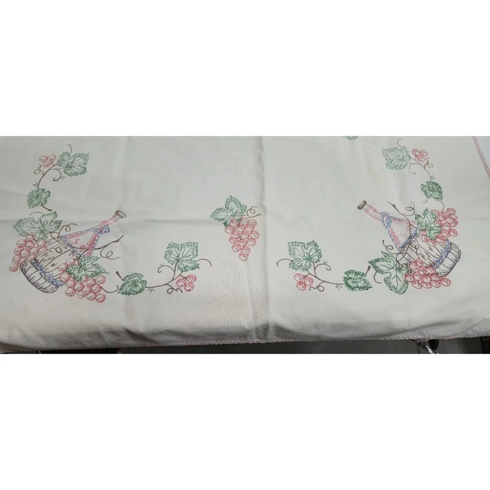 Vintage Hand Embroidered Grapes Wine Tablecloth Square 33